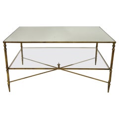 Vintage Italian Hollywood Regency Gold Iron Frame Coffee Table with Mirror Top