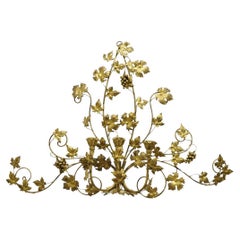 Vintage Italian Hollywood Regency Gold Iron Tole Leafy 3 Candelabra Wall Sconce