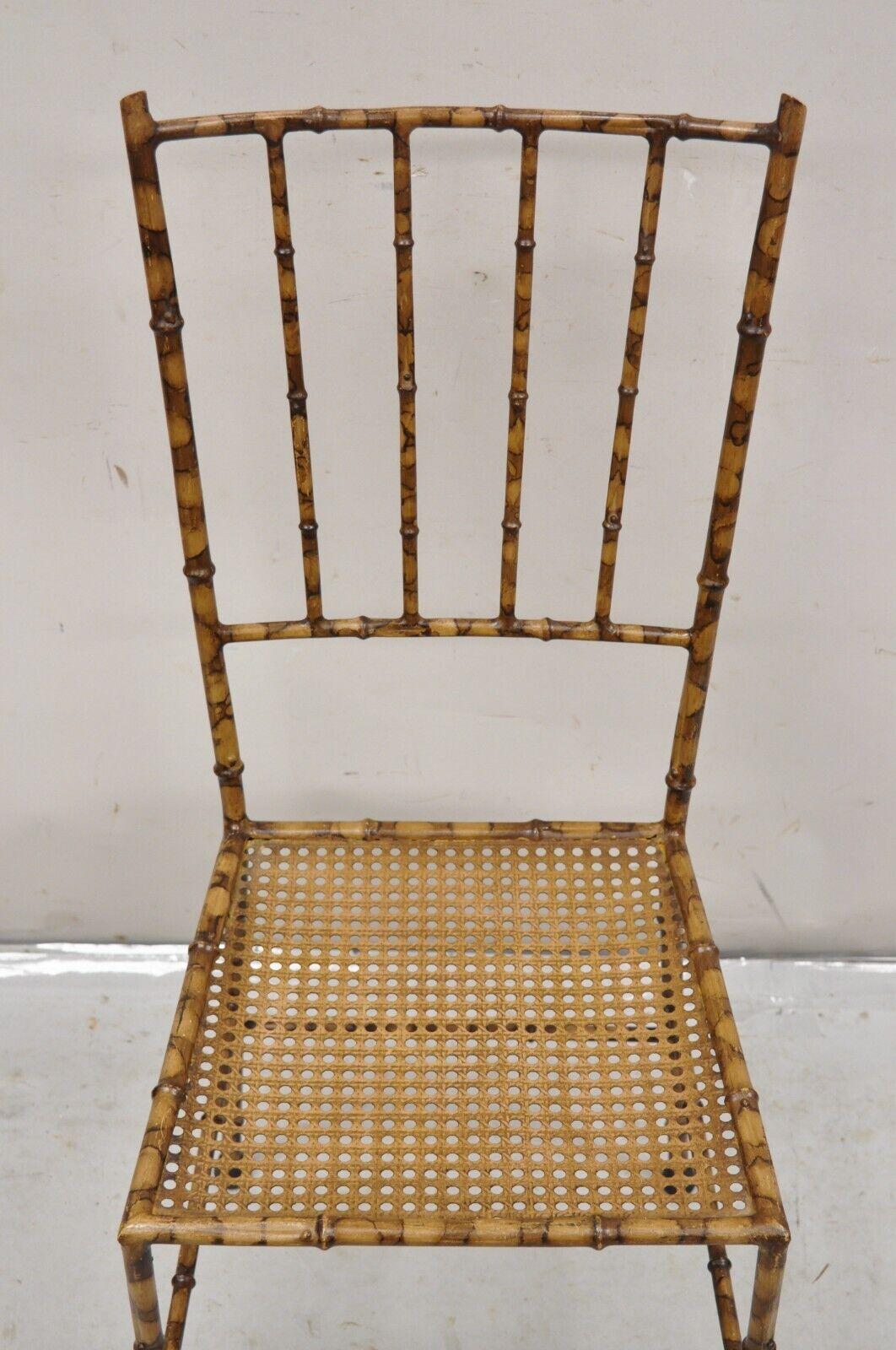 Vintage Italian Hollywood Regency Gold Metal Faux Bamboo Chivari Side Chair In Good Condition For Sale In Philadelphia, PA