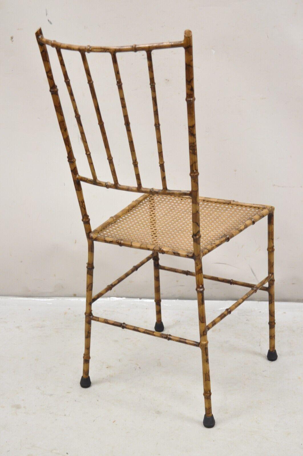 Vintage Italian Hollywood Regency Gold Metal Faux Bamboo Chivari Side Chair For Sale 4