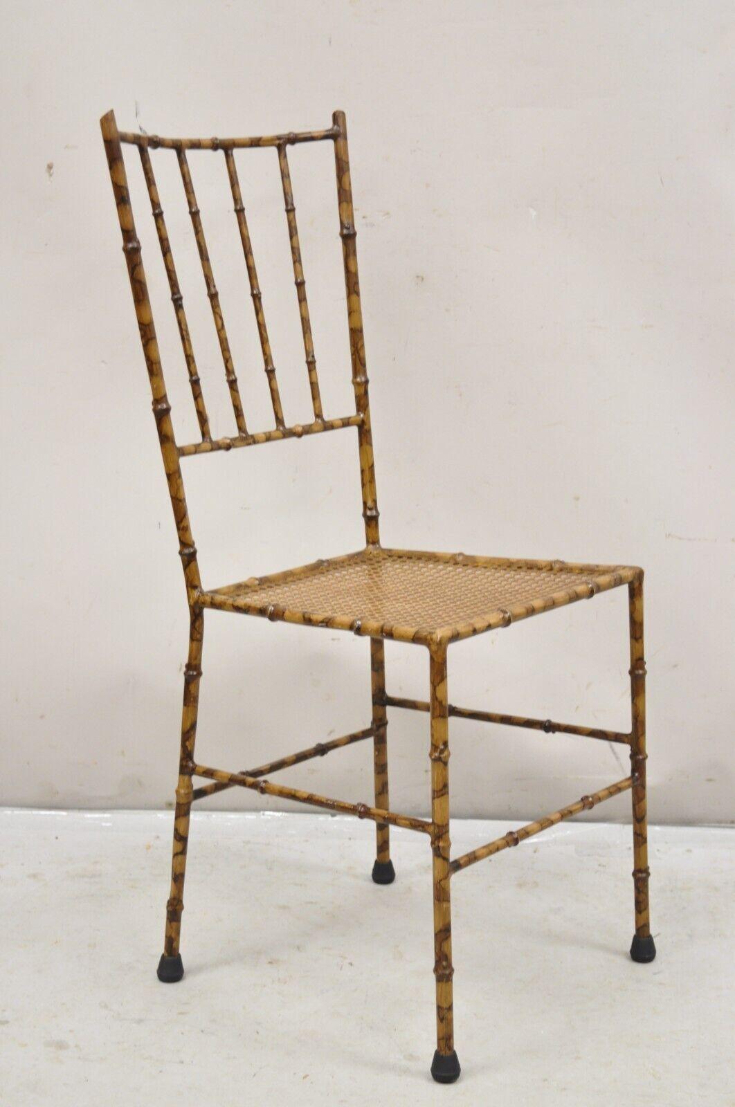Vintage Italian Hollywood Regency Gold Metal Faux Bamboo Chivari Side Chair For Sale 5
