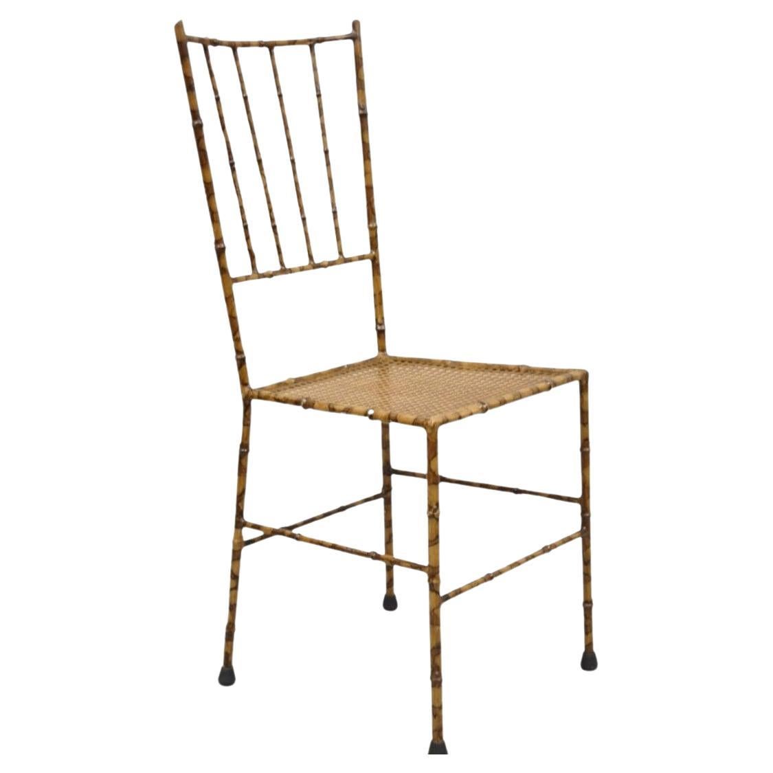 Vintage Italian Hollywood Regency Gold Metal Faux Bamboo Chivari Side Chair For Sale