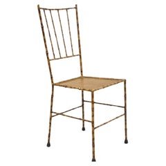 Vintage Italian Hollywood Regency Gold Metal Faux Bamboo Chivari Side Chair