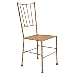 Vintage Italian Hollywood Regency Gold Metal Faux Bamboo Chivari Side Chair