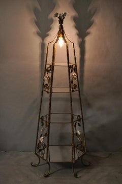 Vintage Italian Hollywood Regency Gold Tole Metal 4 Tier Lighted Etagere Curio