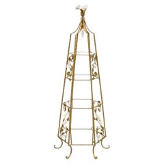 Vintage Italian Hollywood Regency Gold Tole Metal 4 Tier Lighted Etagere Curio