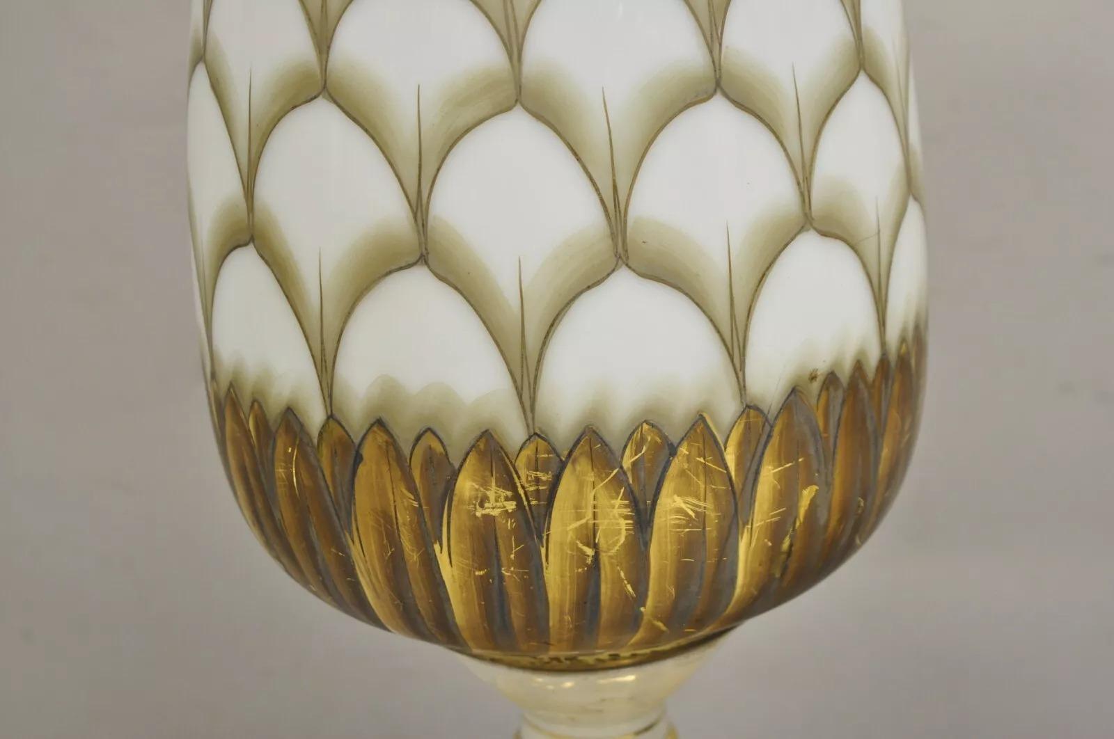 Vintage Italian Hollywood Regency Lámpara de mesa de piña de cristal pintada a mano - Pareja en venta 2