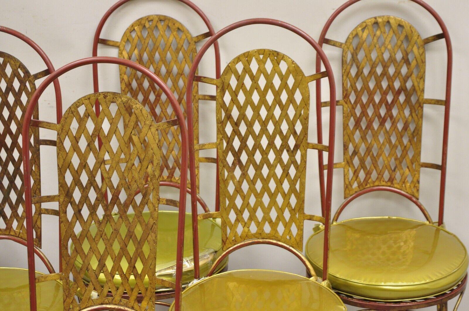 Glass Vintage Italian Hollywood Regency Iron Gold Gilt Lattice Dining Set - 7 Pc Set For Sale