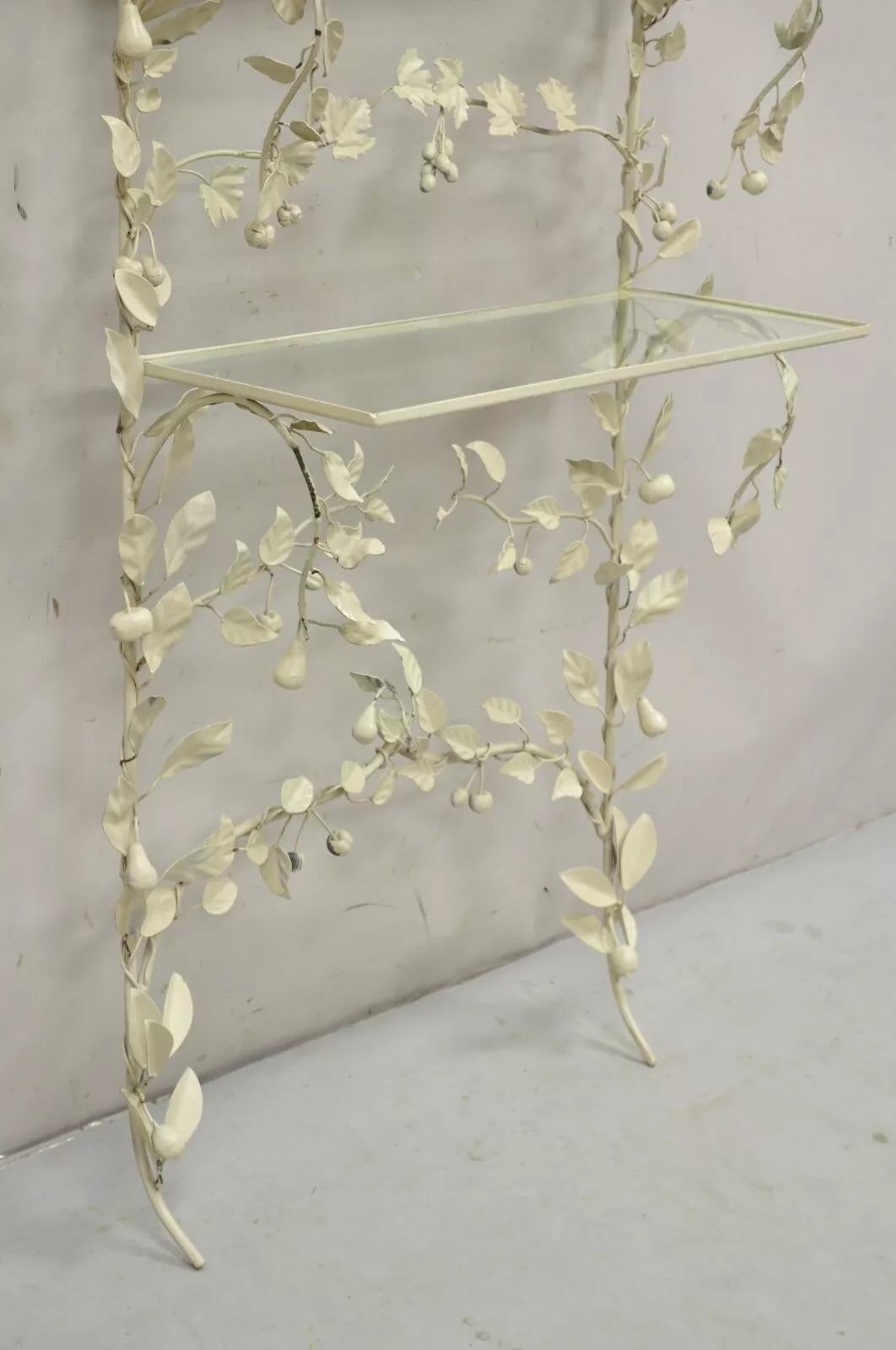 20th Century Vintage Italian Hollywood Regency Iron Tole Metal Fruit Vine Wall Hanging Shelf For Sale