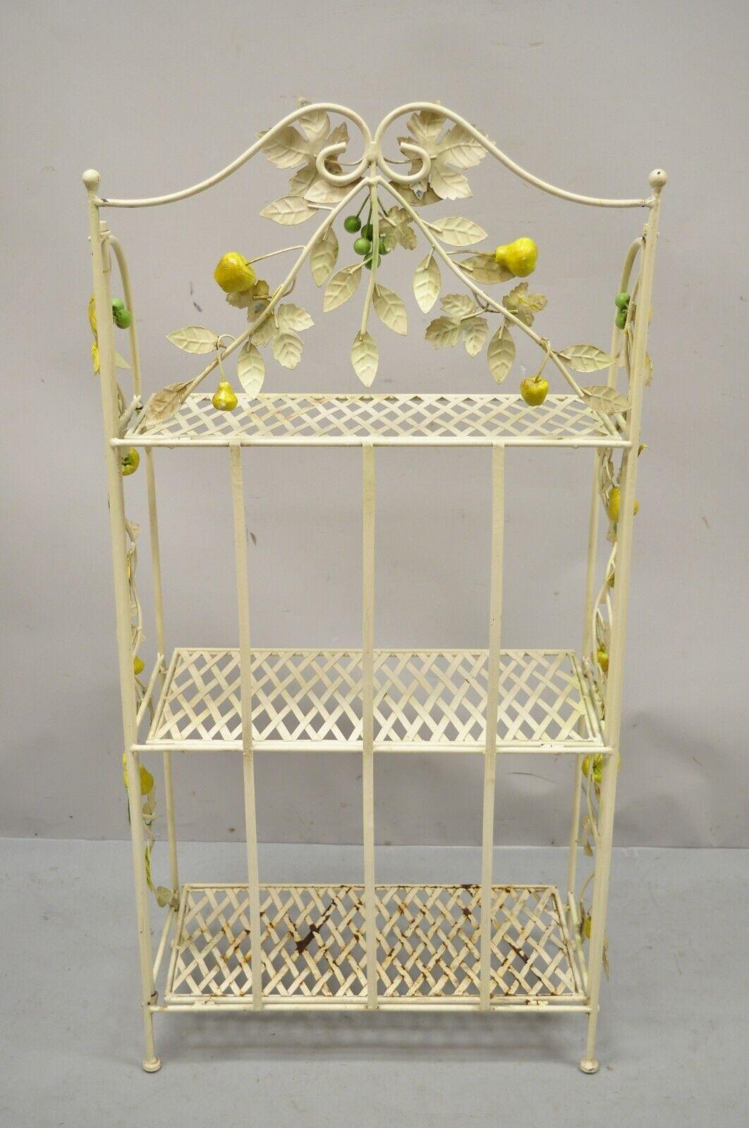 Vintage Italian Hollywood Regency Iron Tole Metal Yellow Lemon Shelf Stand 4