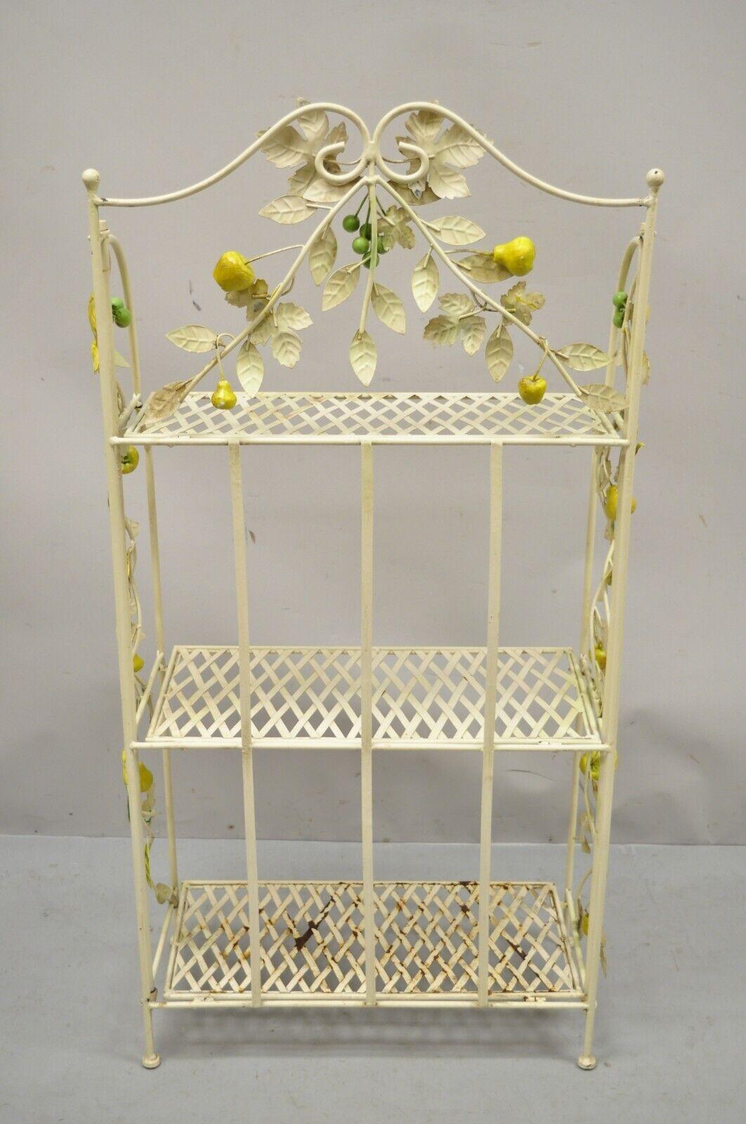 Vintage Italian Hollywood Regency Iron Tole Metal Yellow Lemon Shelf Stand For Sale 4