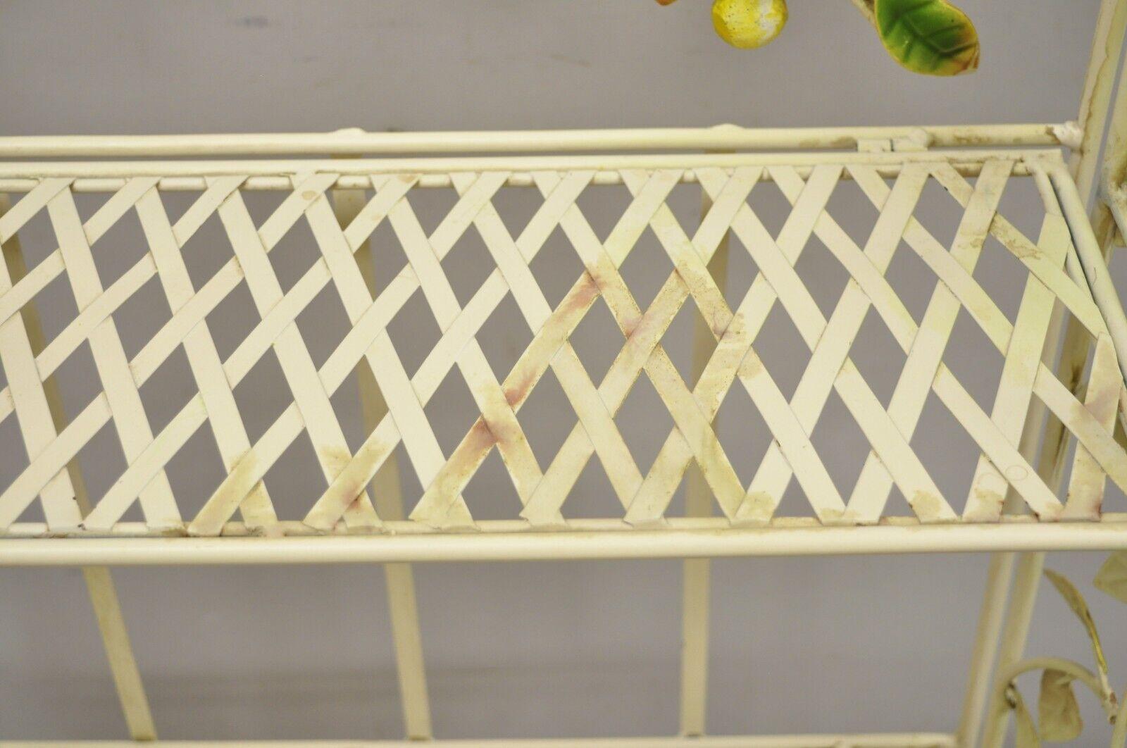 Vintage Italian Hollywood Regency Iron Tole Metal Yellow Lemon Shelf Stand In Good Condition For Sale In Philadelphia, PA