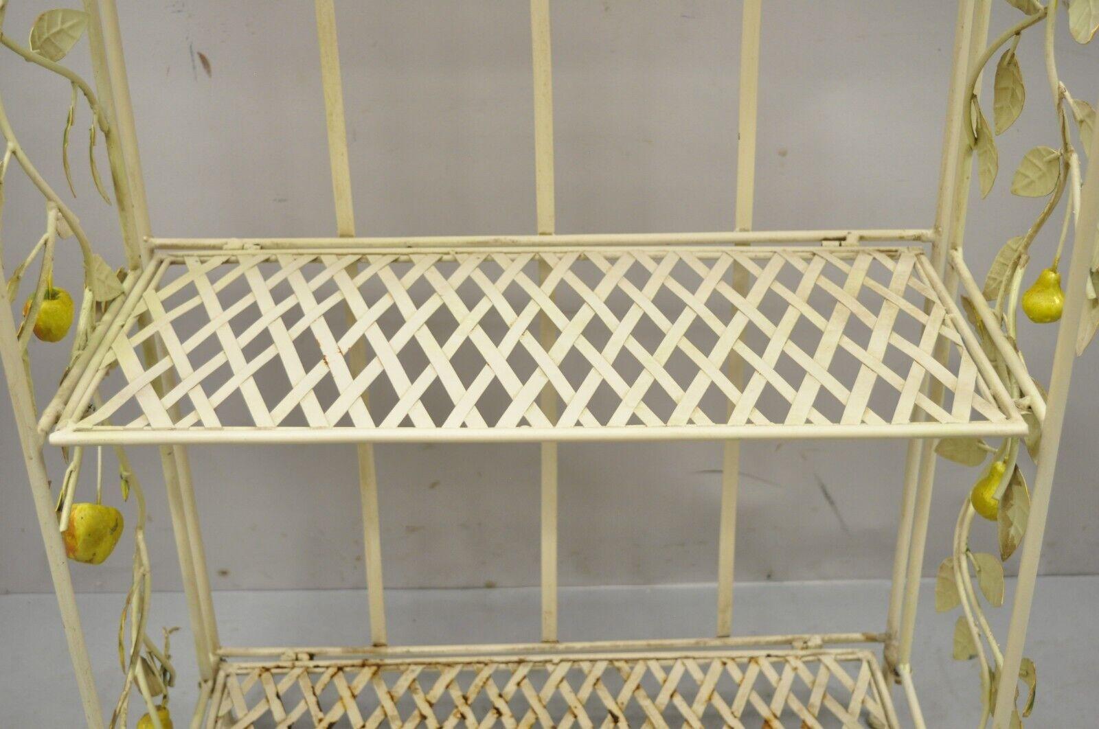 20th Century Vintage Italian Hollywood Regency Iron Tole Metal Yellow Lemon Shelf Stand For Sale