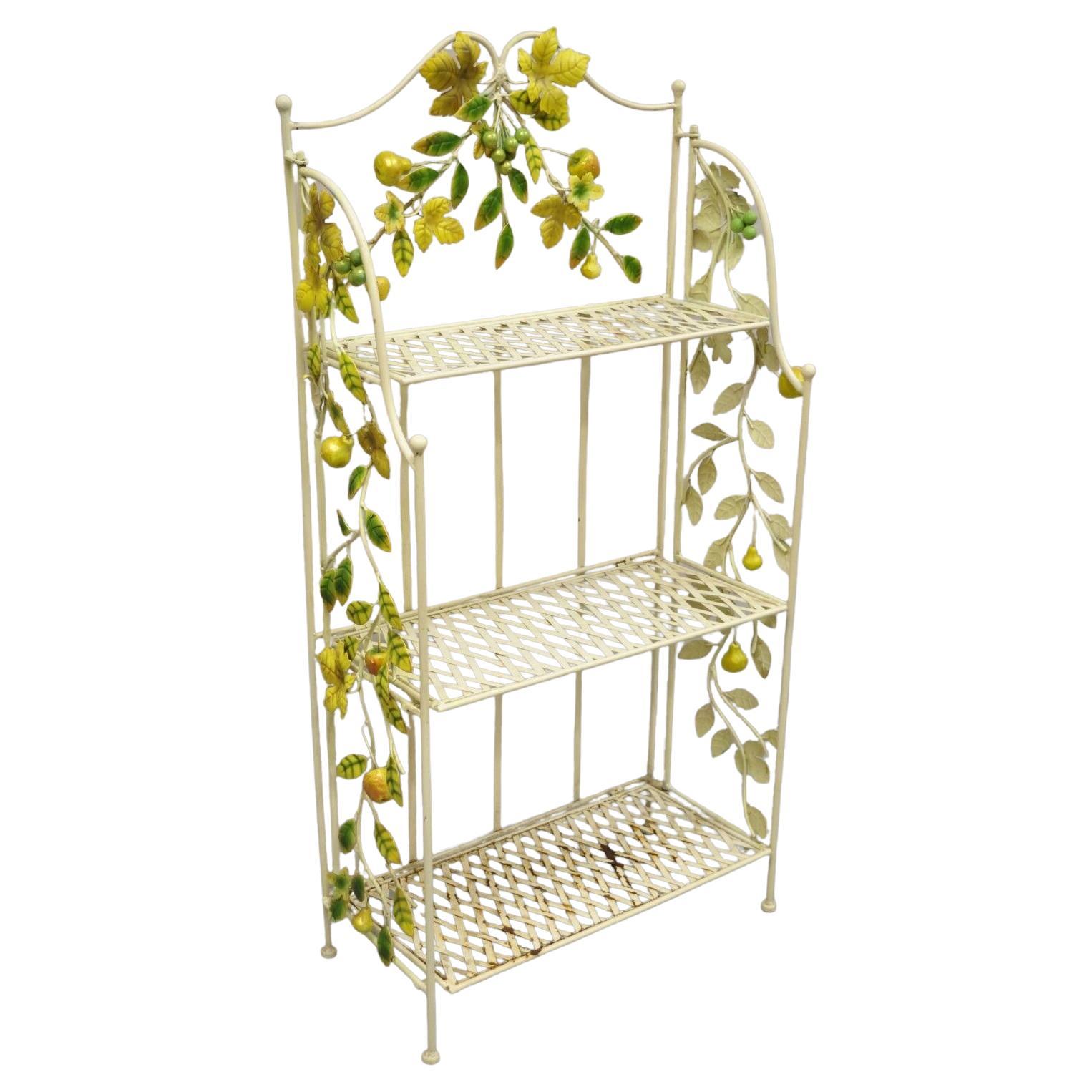 Vintage Italian Hollywood Regency Iron Tole Metal Yellow Lemon Shelf Stand For Sale