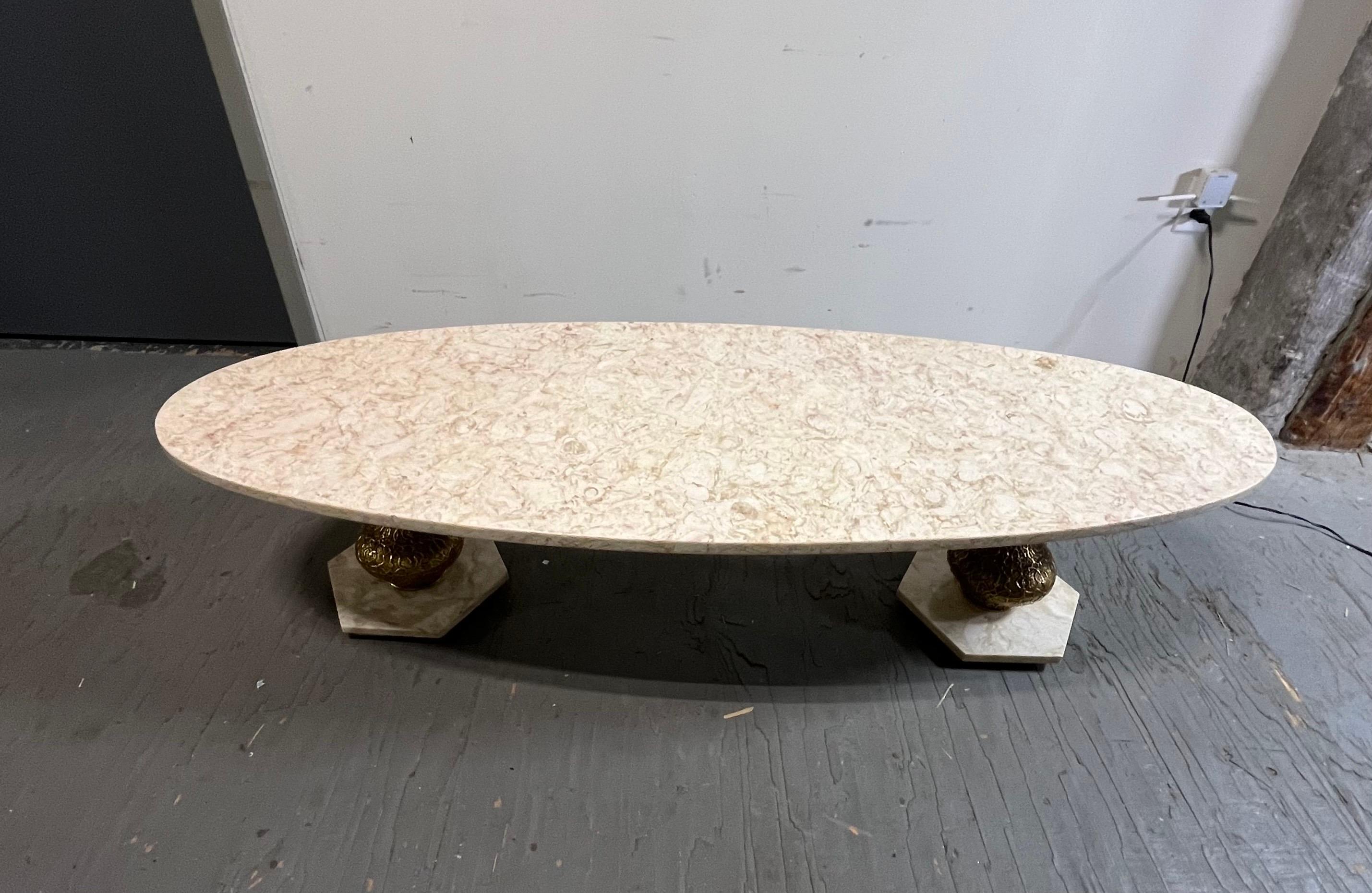 Table basse vintage italienne Hollywood Regency à long plateau ovale en marbre Surfboard Bon état - En vente à W Allenhurst, NJ