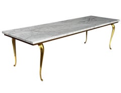 Vintage Italian Hollywood Regency Long Rectangular Marble & Brass Coffee Table