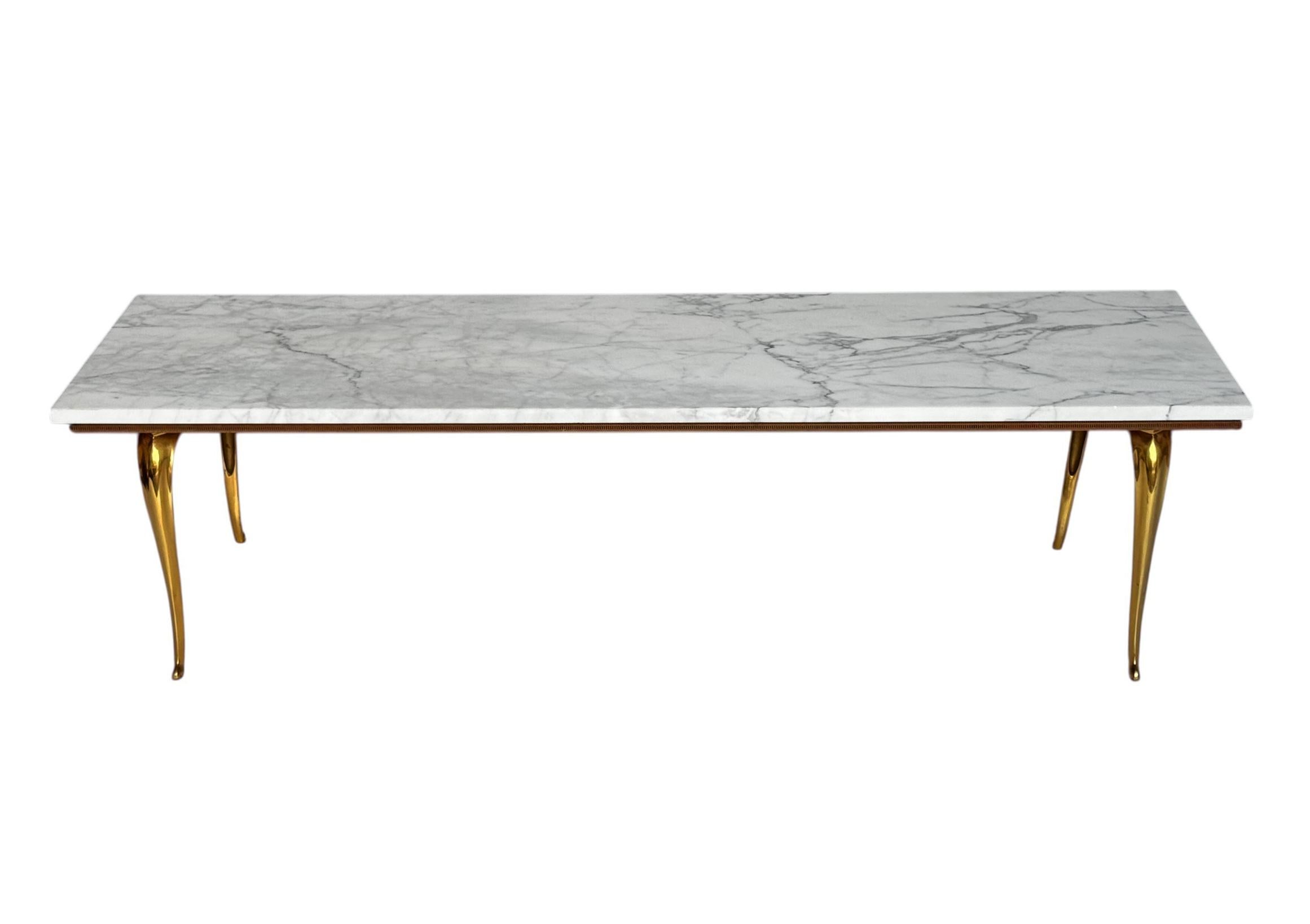 Vintage Italian Hollywood Regency Lange Rechteckige Marmor & Messing Couchtisch im Zustand „Gut“ im Angebot in Philadelphia, PA