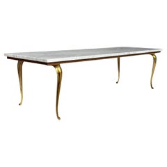 Vintage Italian Hollywood Regency Long Rectangular Marble & Brass Coffee Table