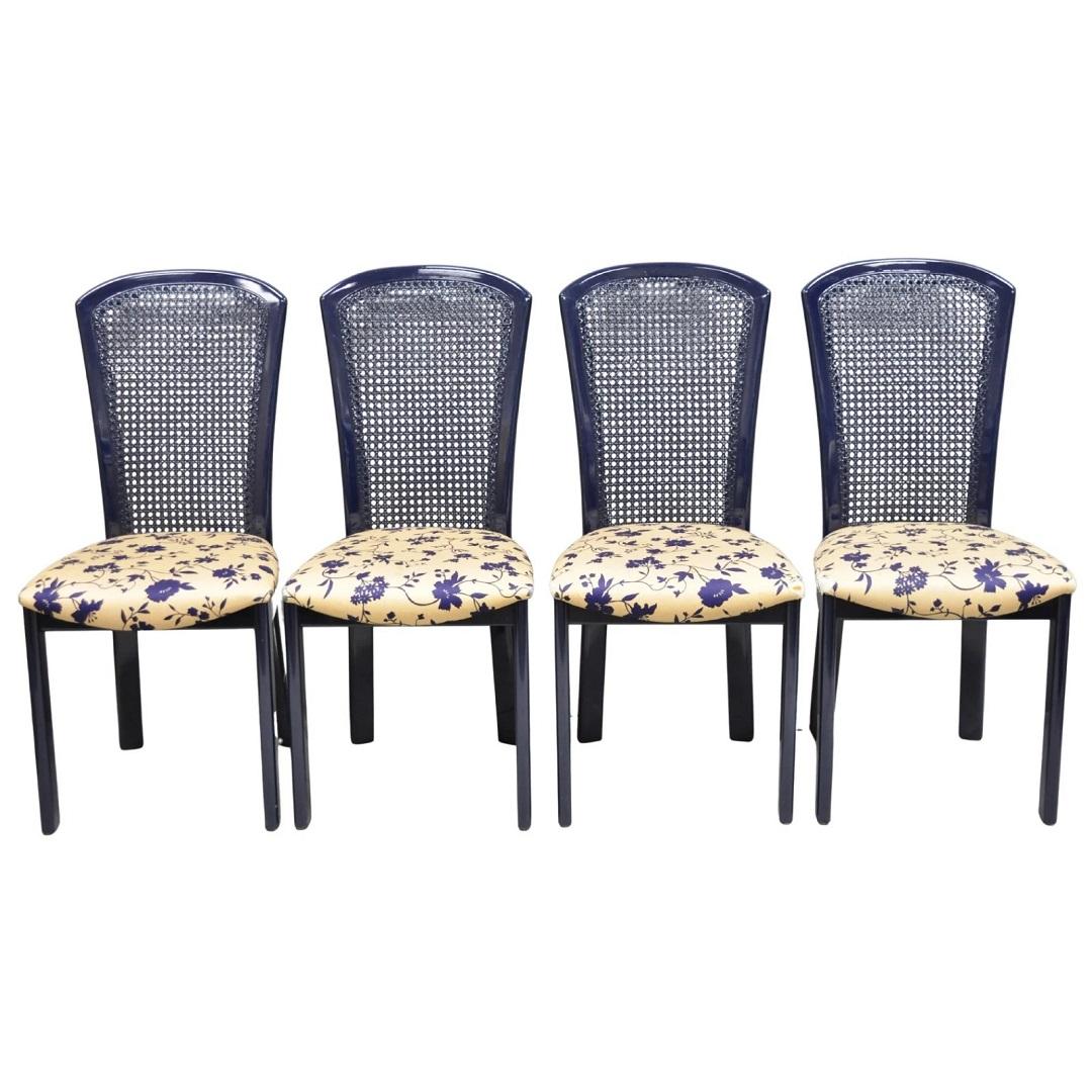 Vintage Italian Hollywood Regency Marineblauer Lackrohr-Esszimmerstuhl - Satz von 4 im Angebot