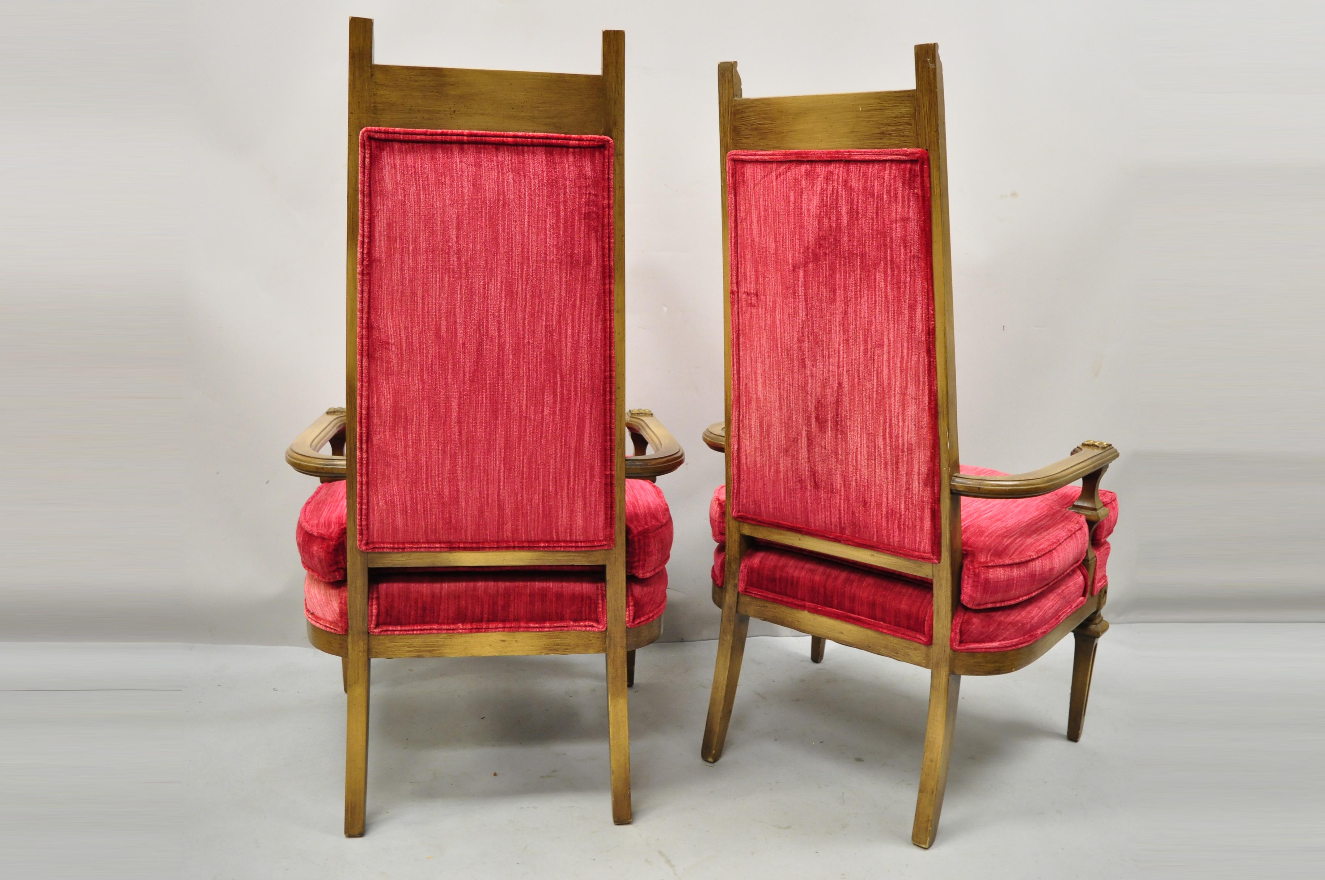 Vintage Italian Hollywood Regency Red High Back Lounge Arm Chairs, a Pair For Sale 3