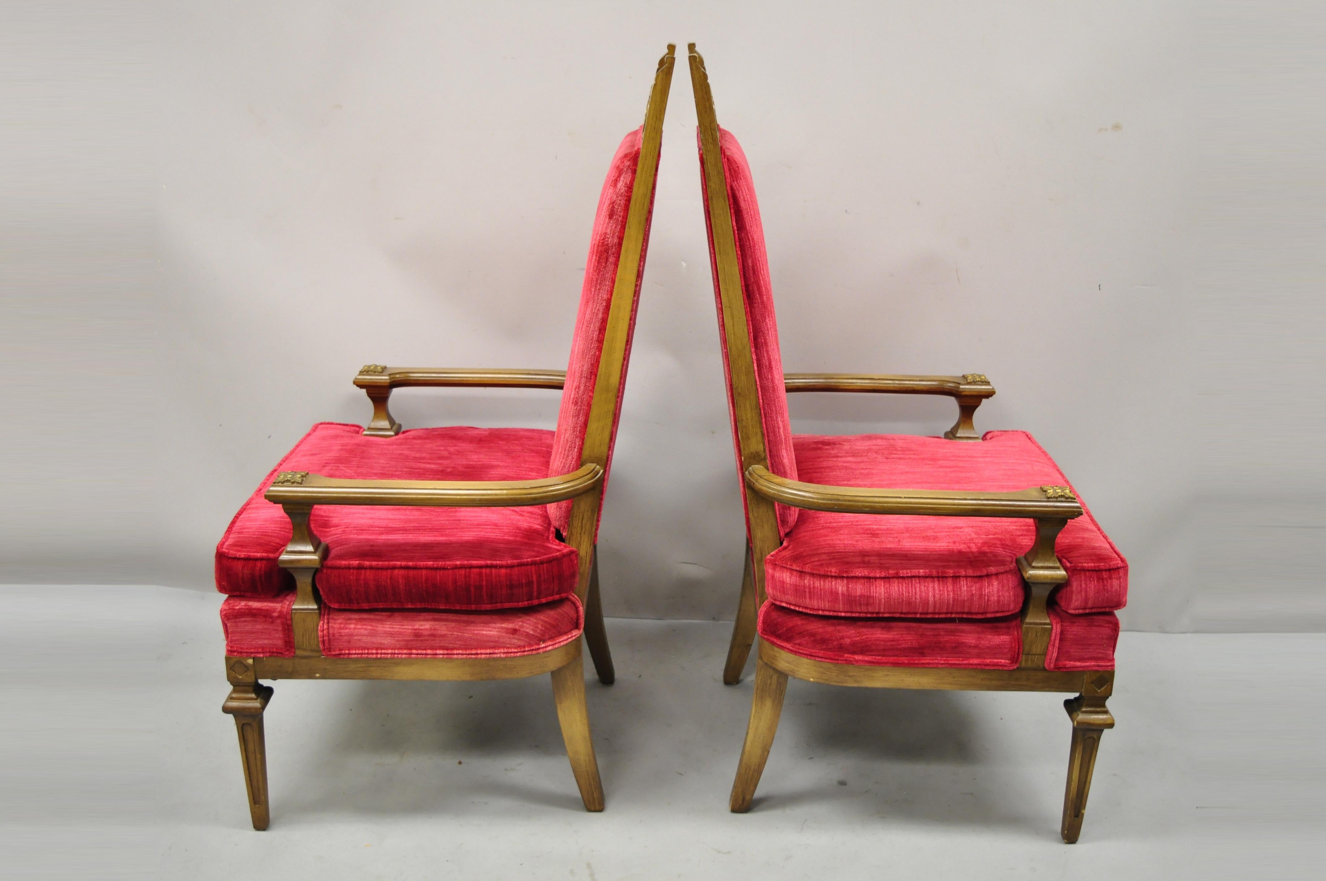 Vintage Italian Hollywood Regency Red High Back Lounge Arm Chairs, a Pair For Sale 4