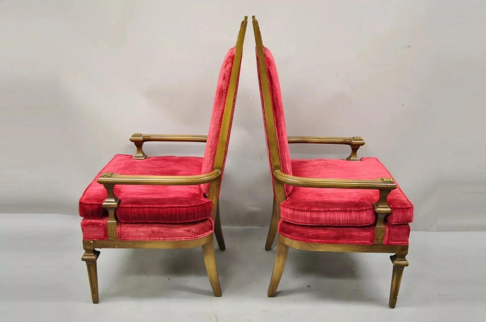 Vintage Italian Hollywood Regency Red High Back Lounge Arm Chairs - ein Paar im Angebot 5