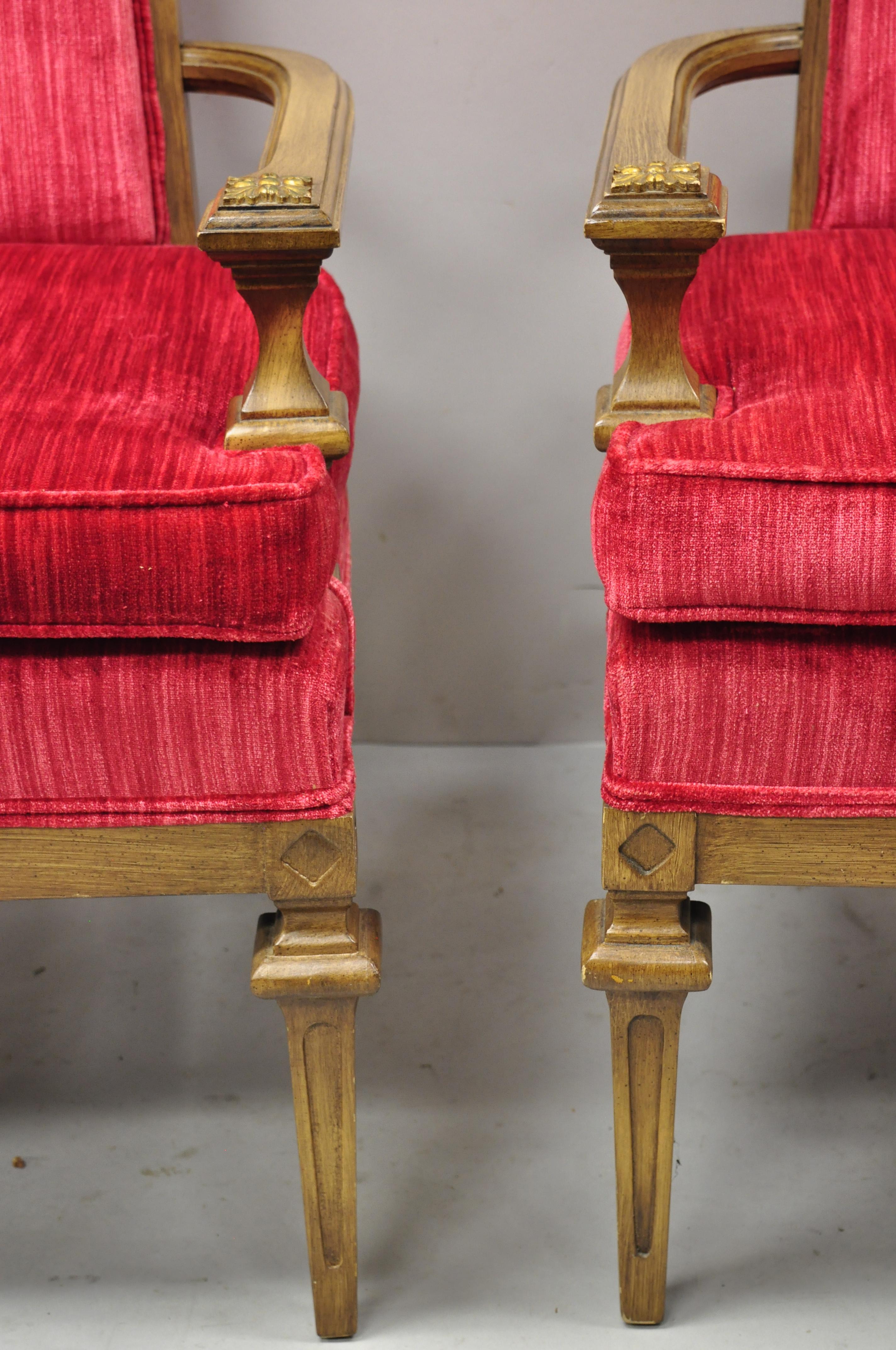 Fabric Vintage Italian Hollywood Regency Red High Back Lounge Arm Chairs, a Pair For Sale