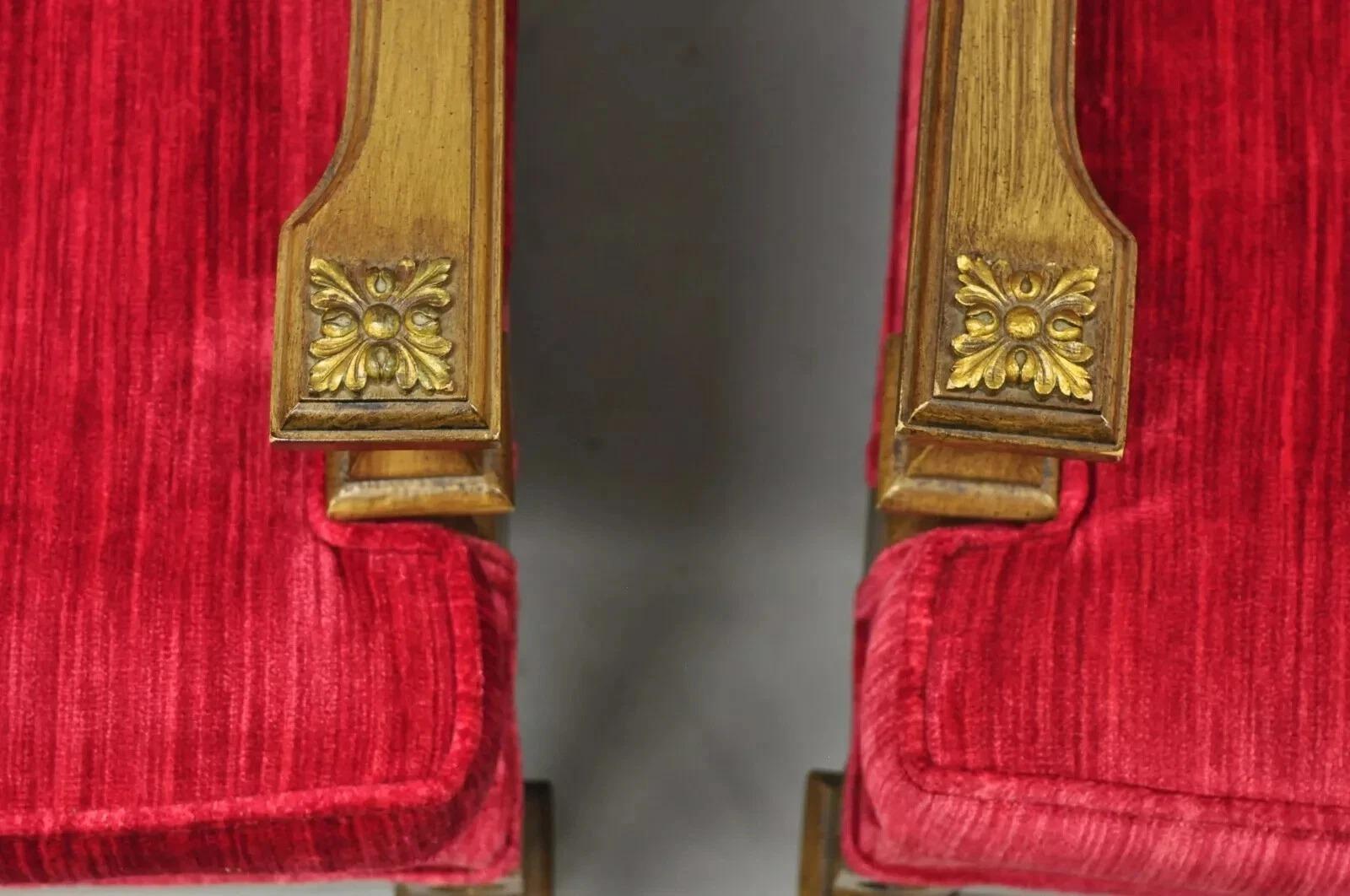 Vintage Italian Hollywood Regency Red High Back Lounge Arm Chairs - ein Paar im Angebot 2