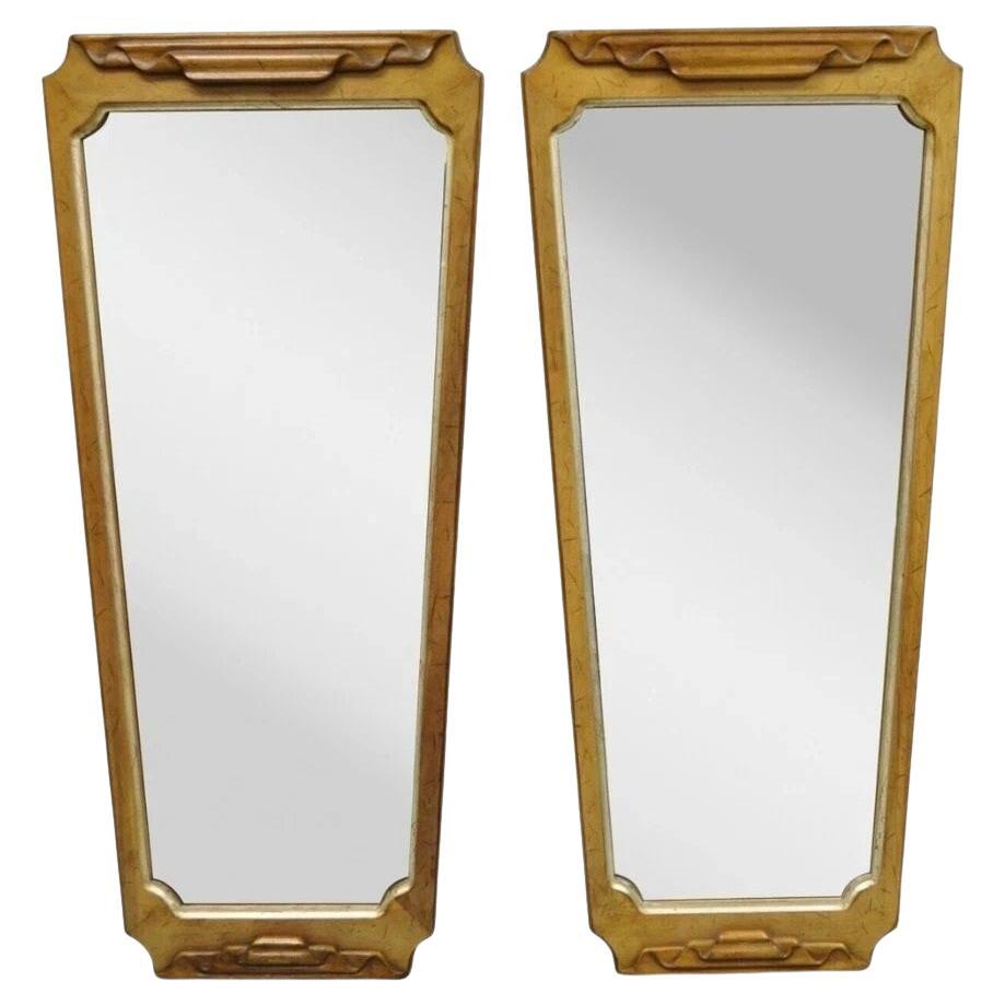 Vintage Italian Hollywood Regency Ribbon Scroll Carved Wood Wall Mirror - a Pair