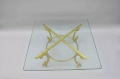 Vintage Italian Hollywood Regency Scrolling Gold Metal and Glass Coffee Table