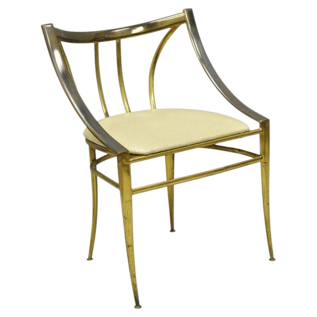 Vintage Italian Hollywood Regency Sculptural Brass Chiavari Style Accent Chair