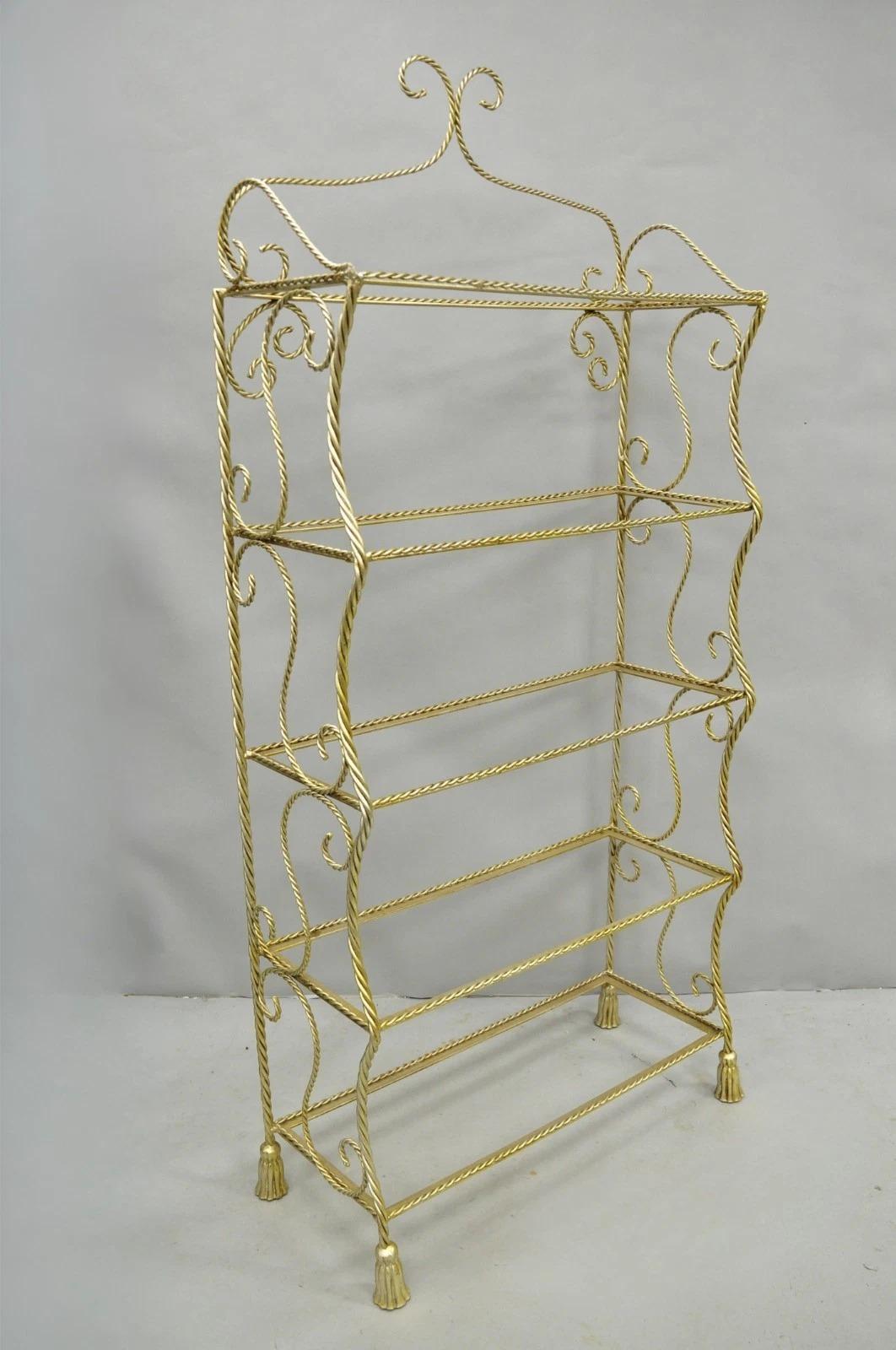 Vintage Italienisch Hollywood Regency Silber vergoldet Eisen Seil & Quaste 5 Tier Etagere im Angebot 6