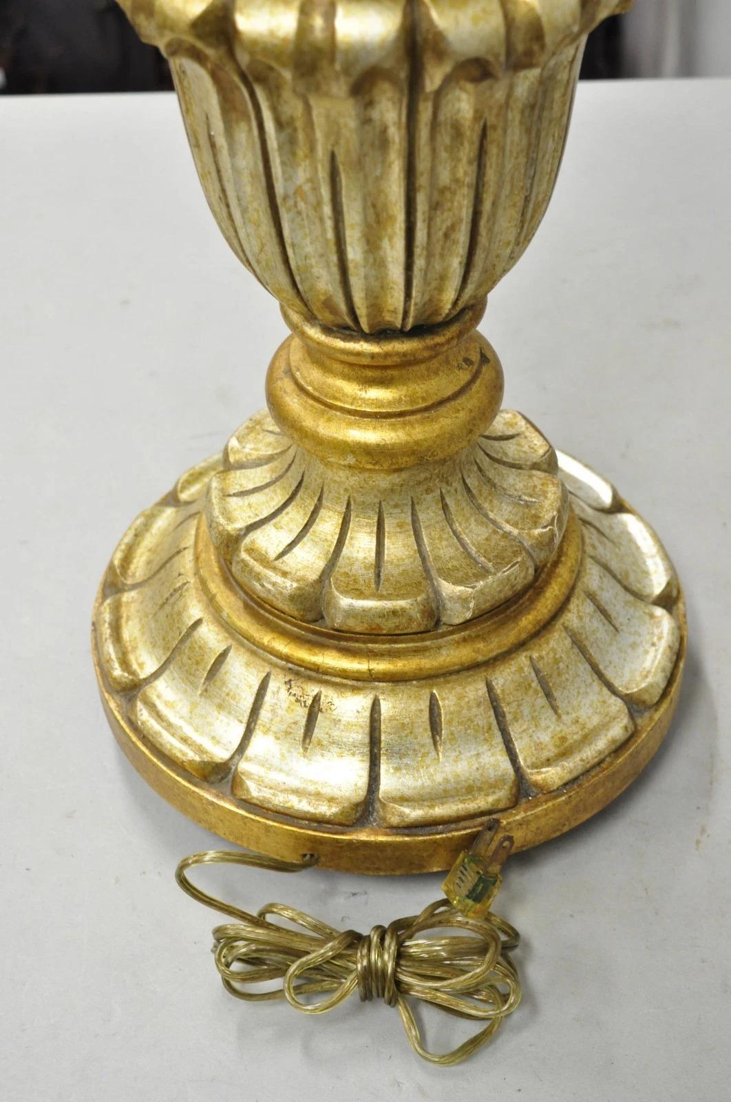 Vintage Italian Hollywood Regency Silver & Gold Gilt Carved Wood Table Lamp For Sale 5