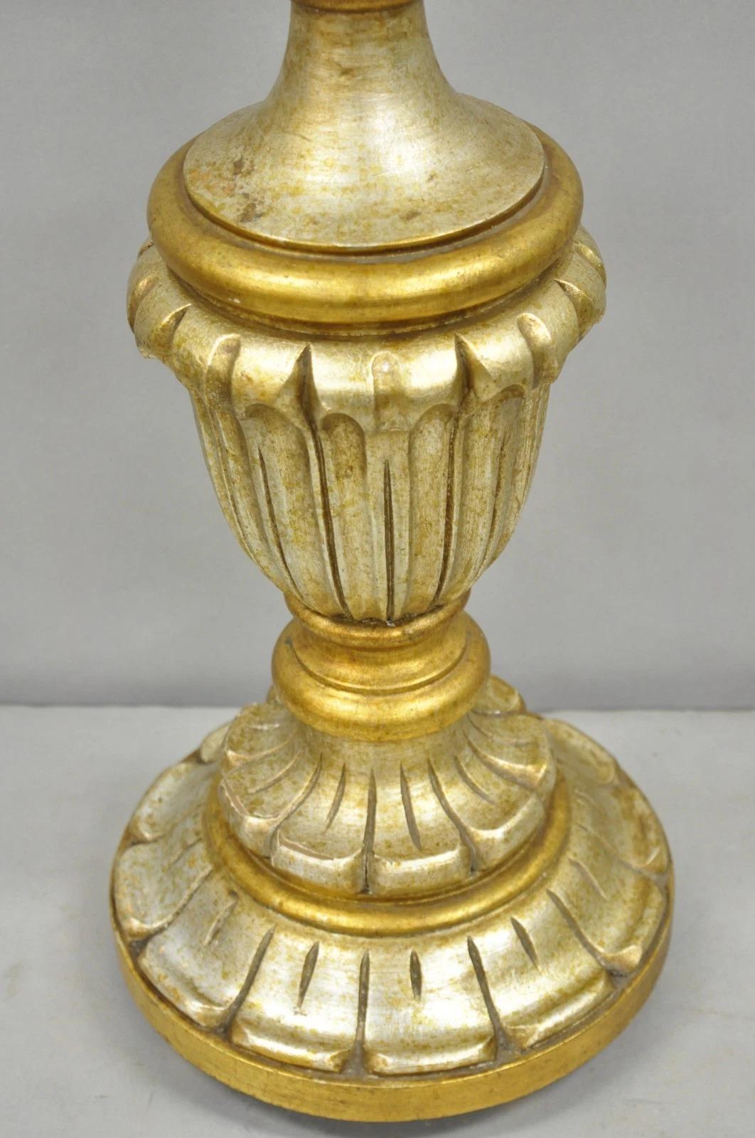 Vintage Italian Hollywood Regency Silver & Gold Gilt Carved Wood Table Lamp For Sale 6