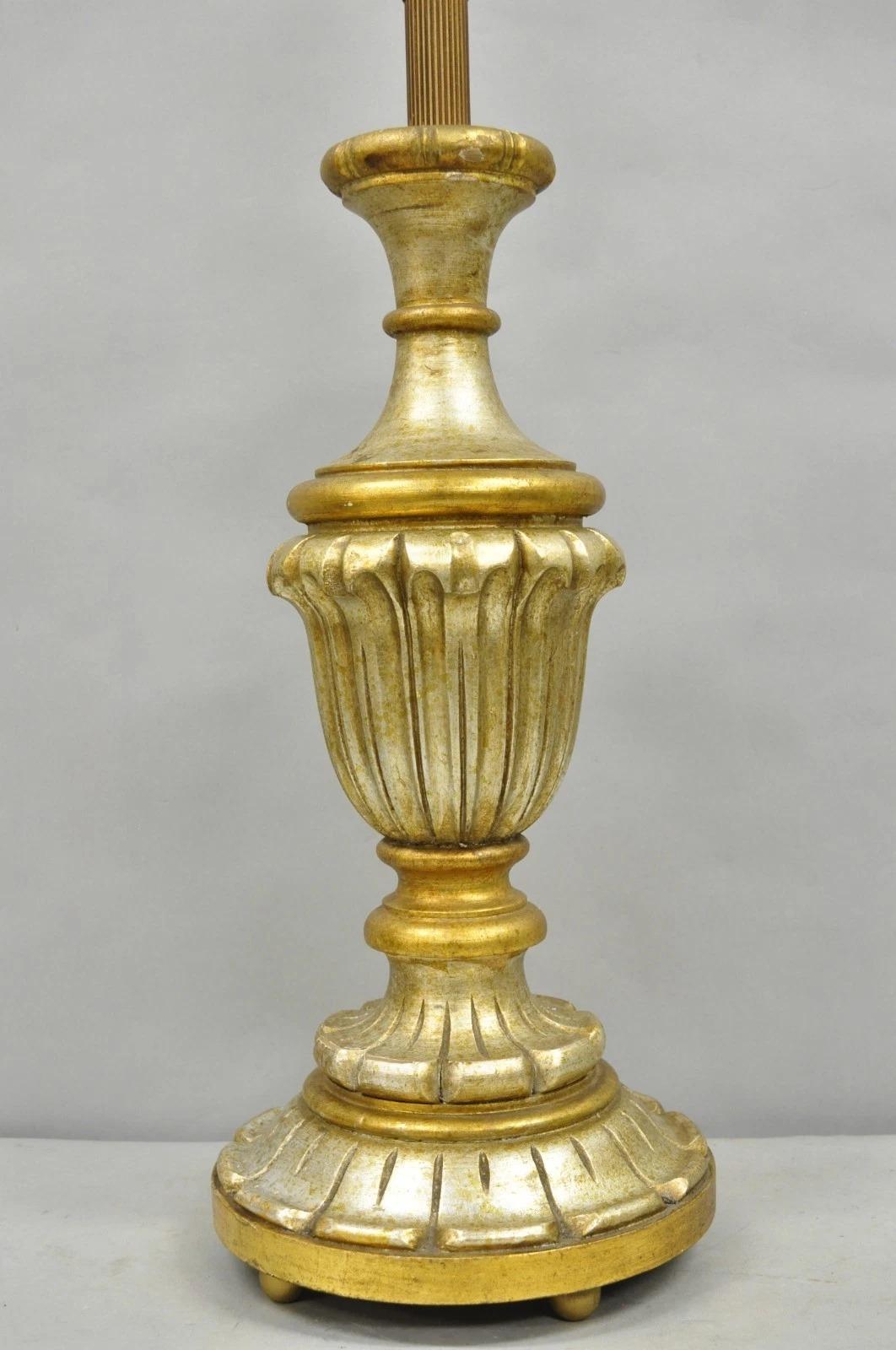 Unknown Vintage Italian Hollywood Regency Silver & Gold Gilt Carved Wood Table Lamp For Sale