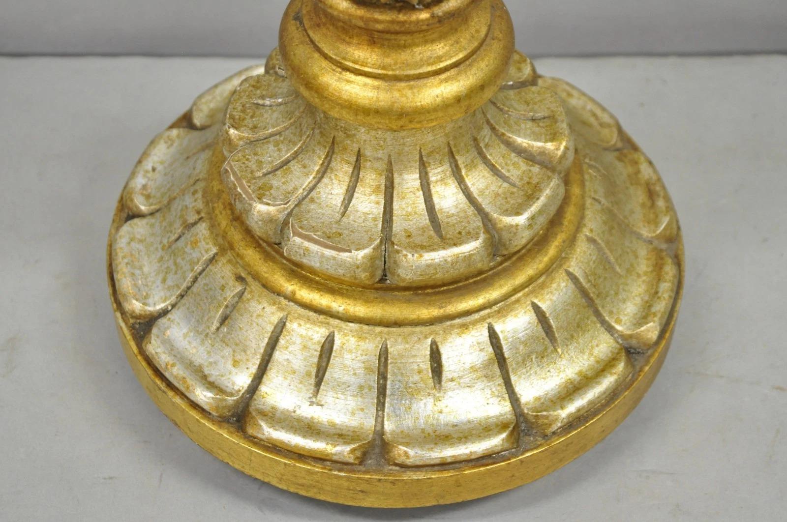 20th Century Vintage Italian Hollywood Regency Silver & Gold Gilt Carved Wood Table Lamp For Sale
