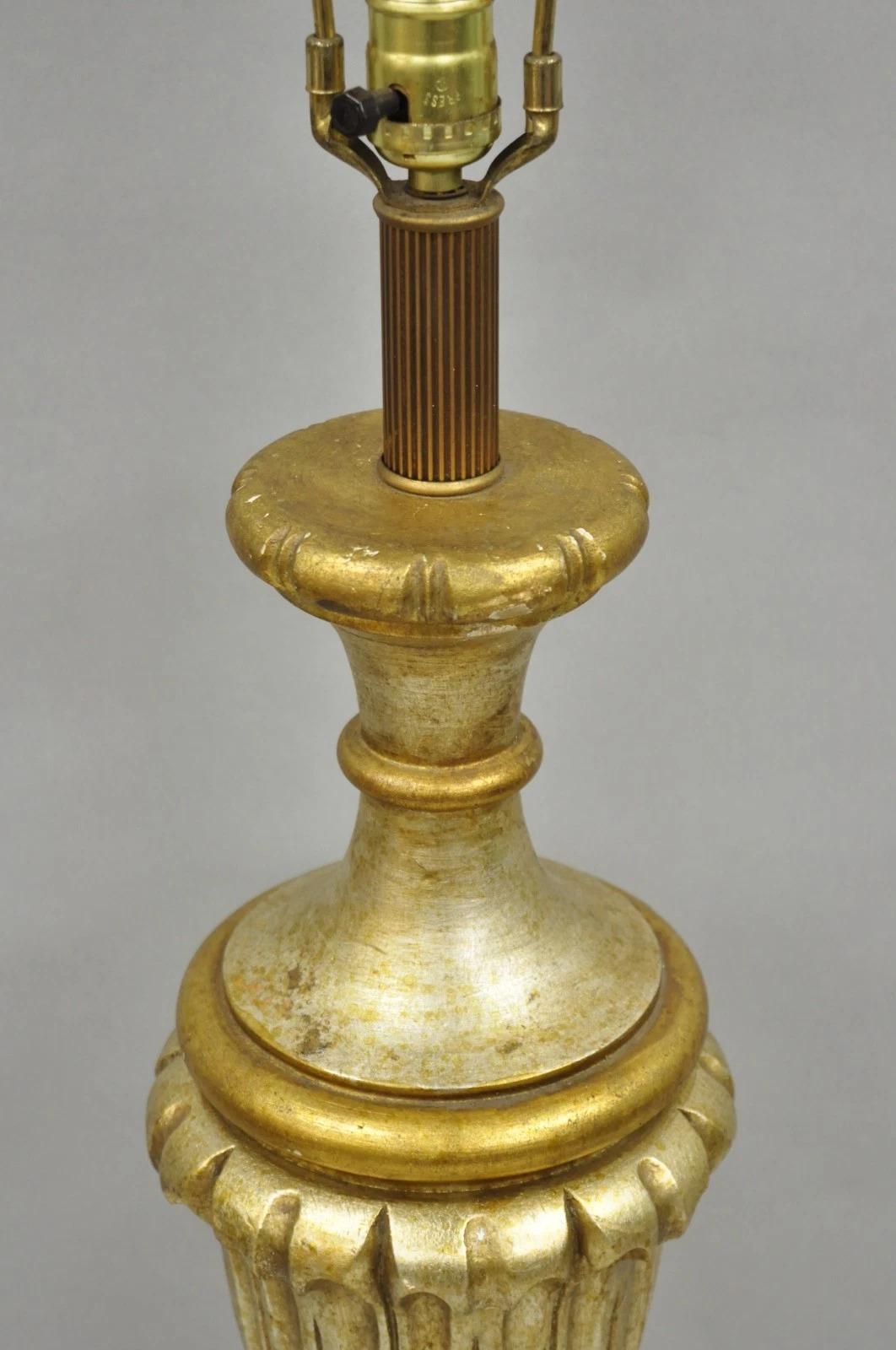 Vintage Italian Hollywood Regency Silver & Gold Gilt Carved Wood Table Lamp For Sale 2