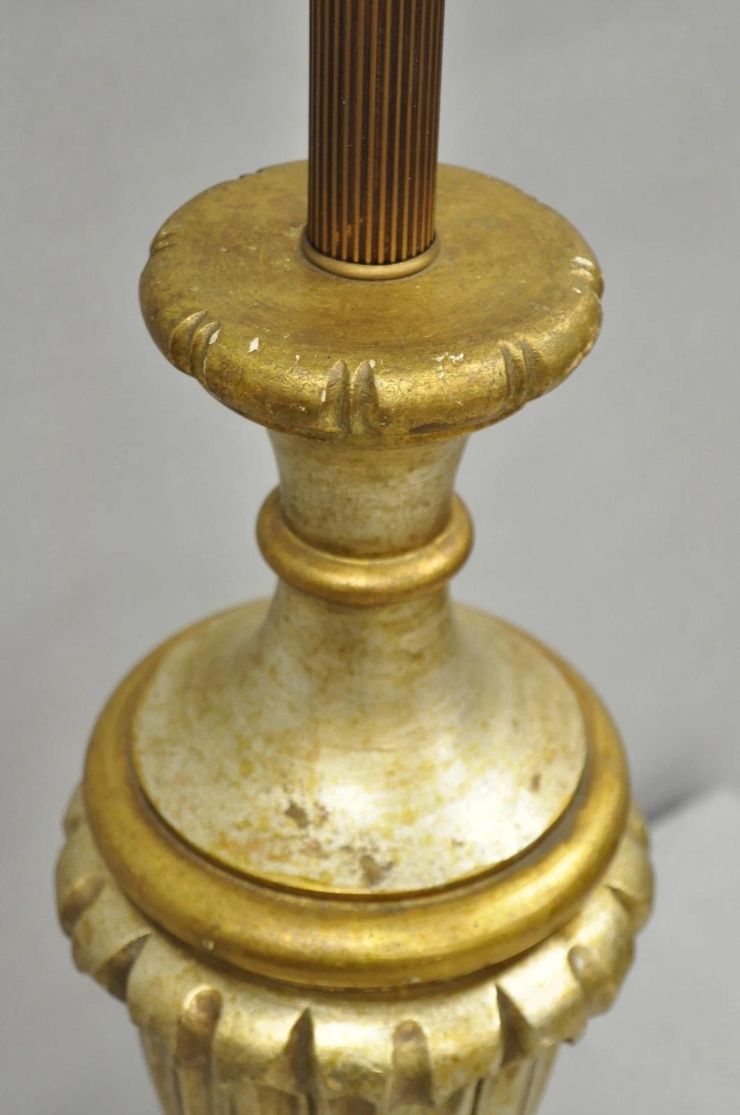 Vintage Italian Hollywood Regency Silver & Gold Gilt Carved Wood Table Lamp For Sale 3