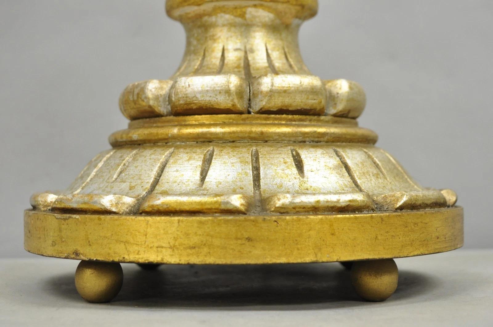 Vintage Italian Hollywood Regency Silver & Gold Gilt Carved Wood Table Lamp For Sale 4