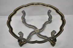 Vintage Italian Hollywood Regency Style Black and Gold Glass Top Coffee Table