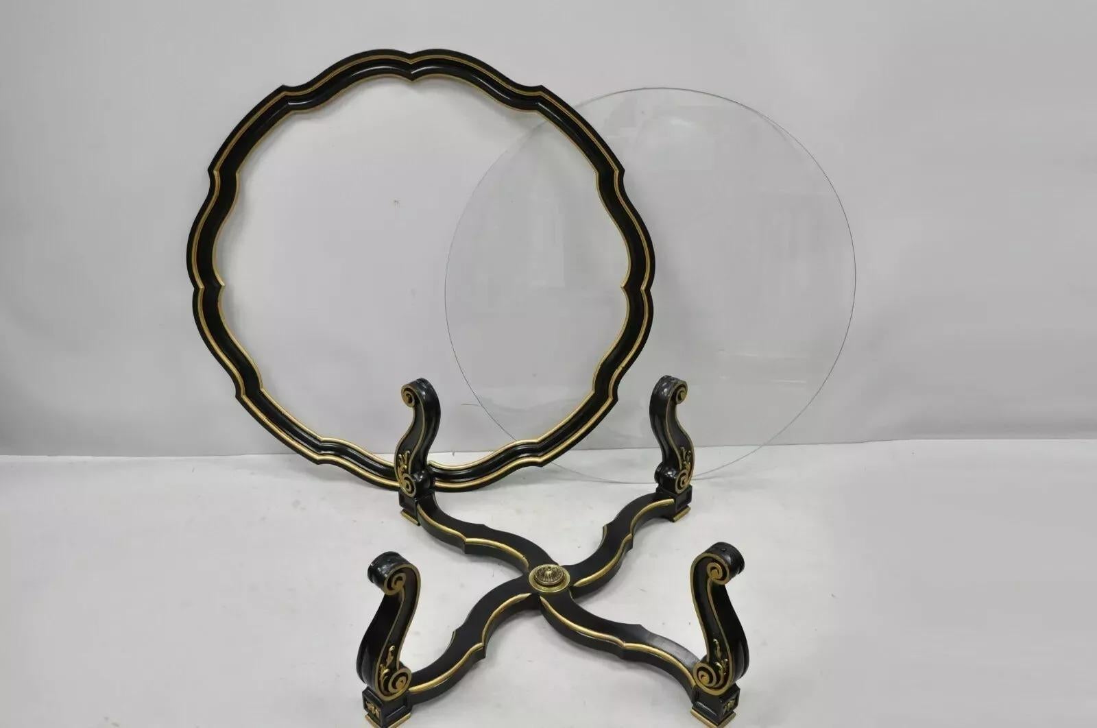 Table basse à plateau en verre noir et doré, style Hollywood Regency italien vintage en vente 3