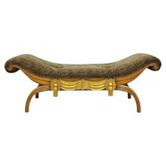 Vintage Italian Hollywood Regency Style Leopard Print Upholstered Window Bench