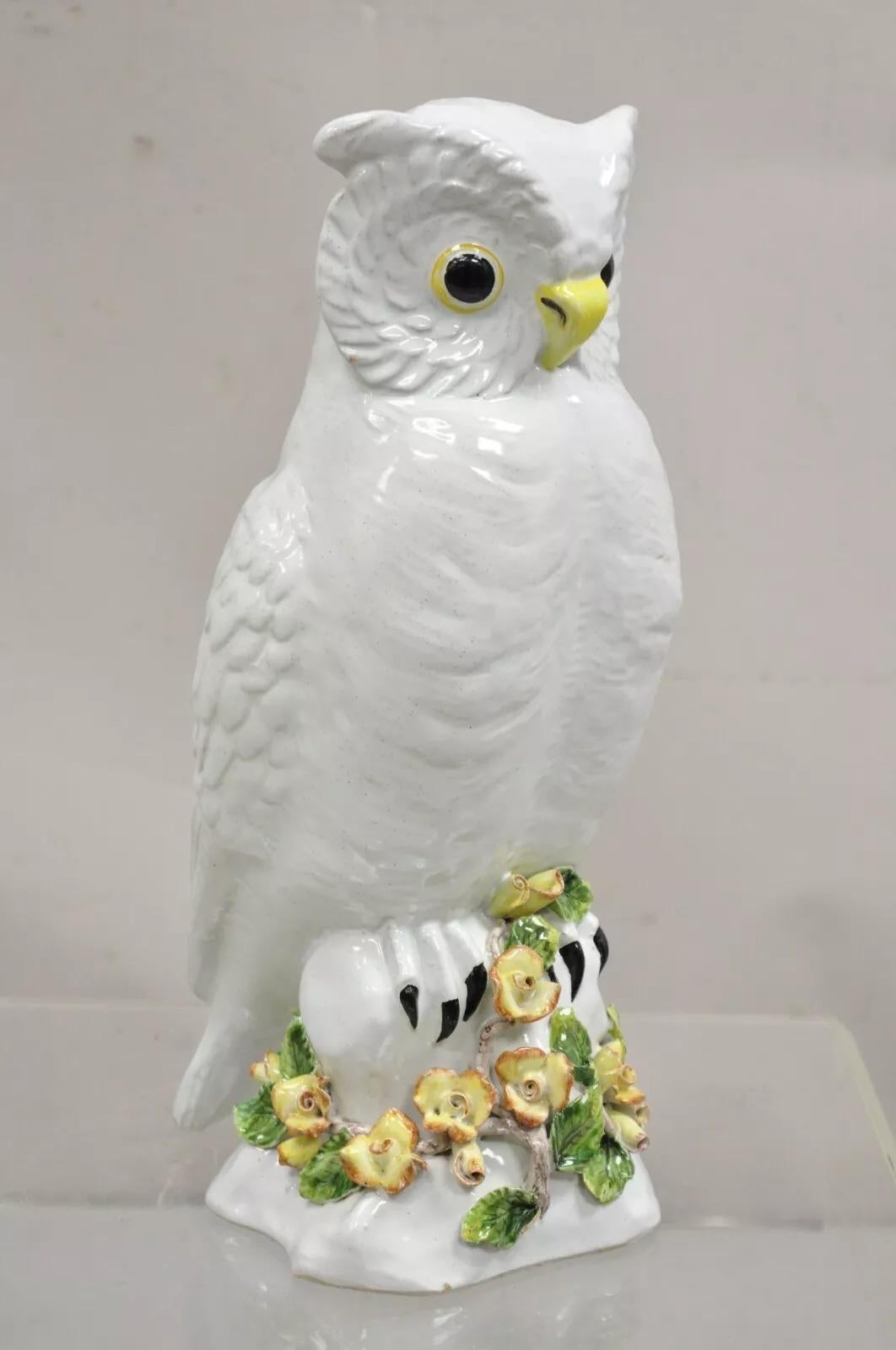 Vintage Italian Hollywood Regency Terracotta Glazed White Owl Figure Sculpture For Sale 6
