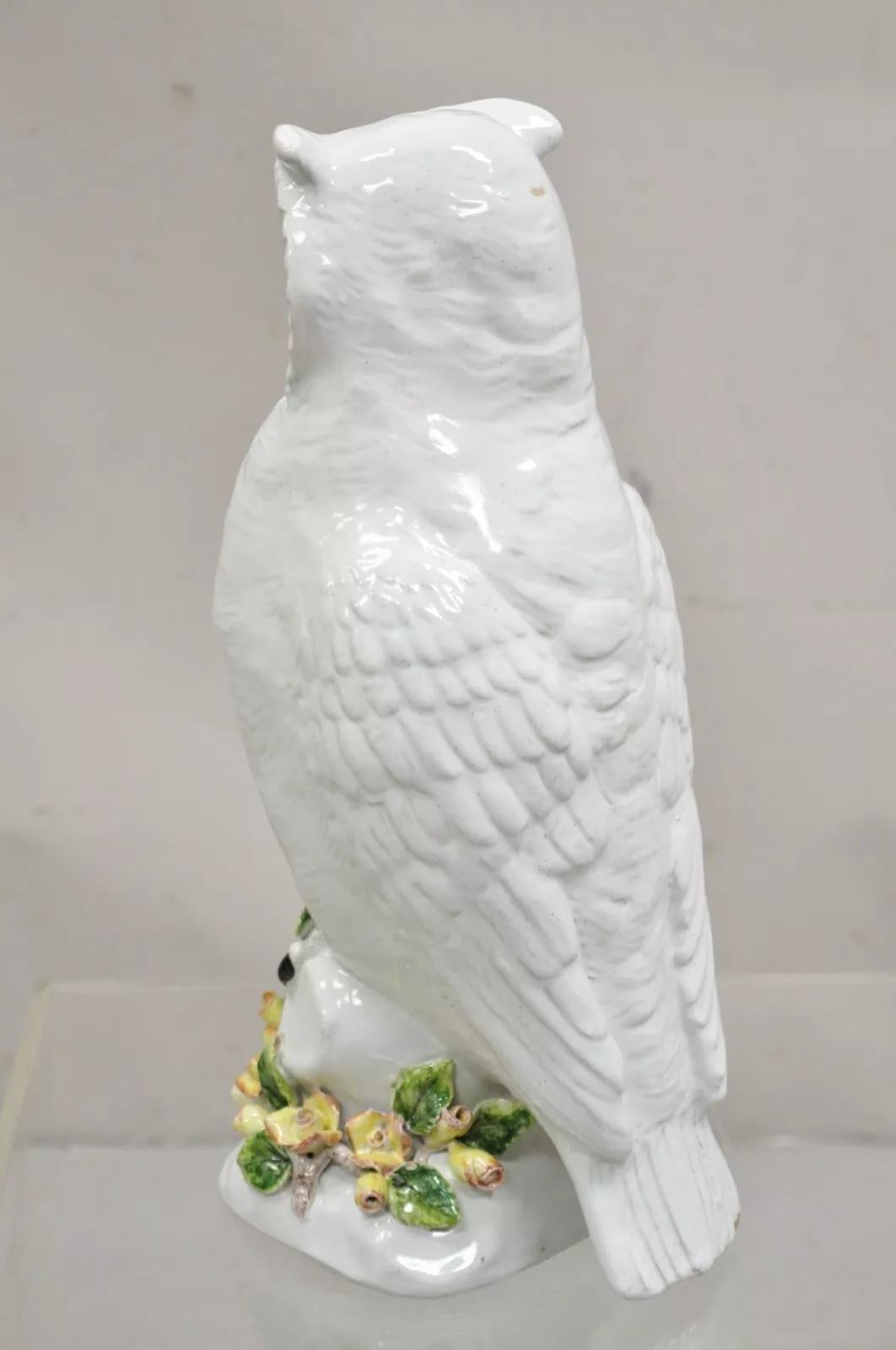 Vintage Italian Hollywood Regency Terracotta Glazed White Owl Figure Sculpture For Sale 7