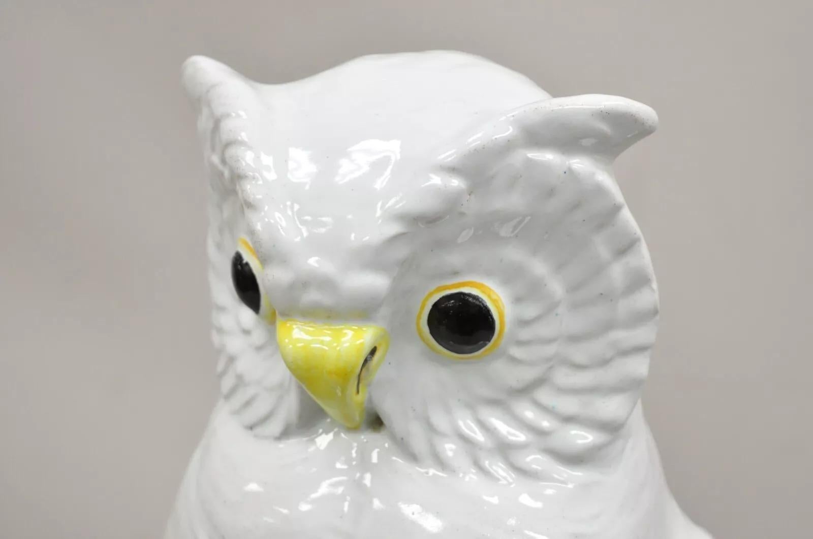 Vintage Italian Hollywood Regency Terracotta Glazed White Owl Figure Sculpture For Sale 8