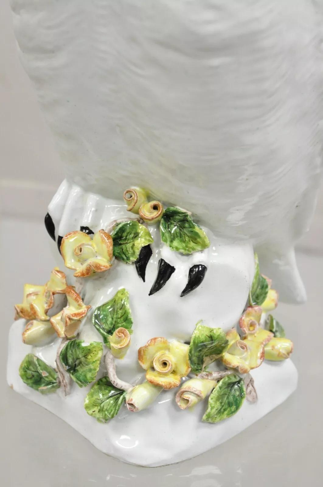 20th Century Vintage Italian Hollywood Regency Terracotta Glazed White Owl Figure Sculpture For Sale