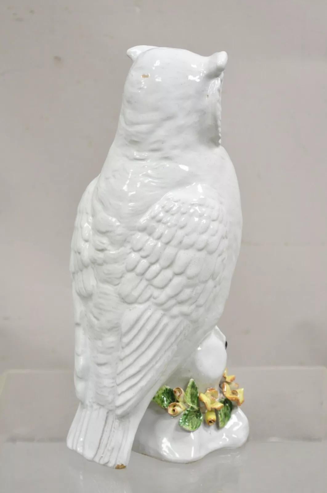 Vintage Italian Hollywood Regency Terracotta Glazed White Owl Figure Sculpture For Sale 2