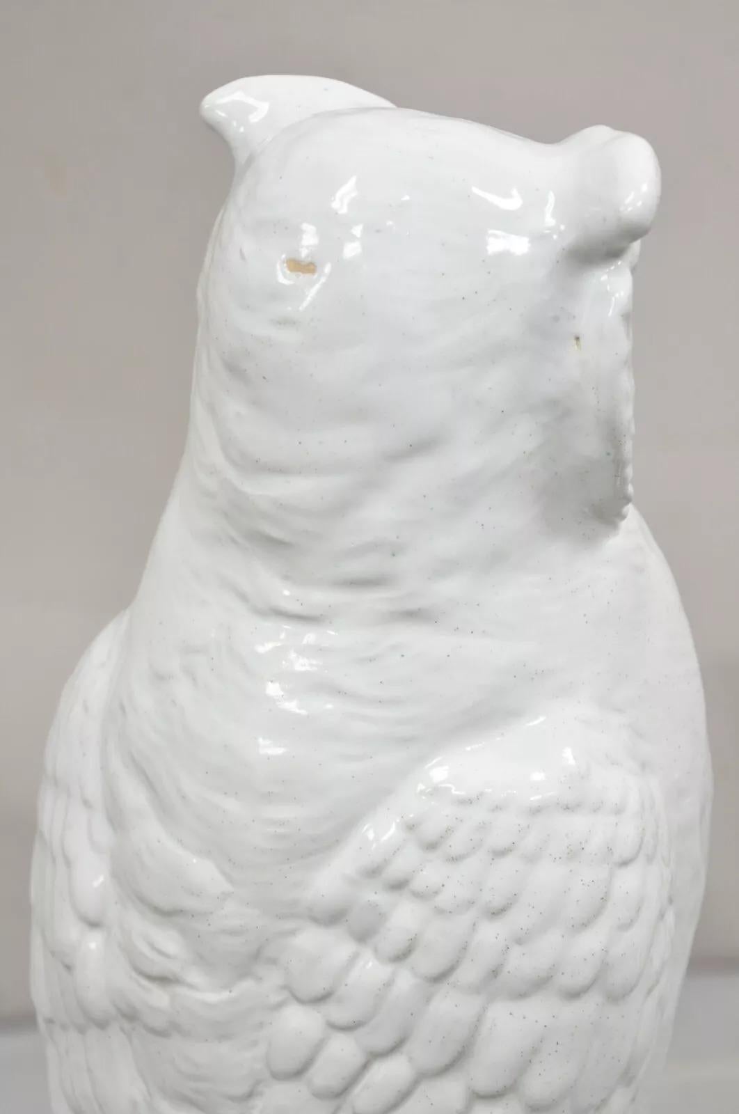 Vintage Italian Hollywood Regency Terracotta Glazed White Owl Figure Sculpture For Sale 3