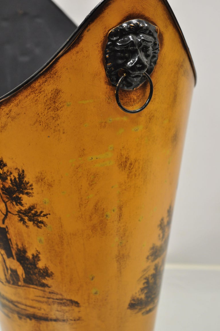 Vintage Italian Hollywood Regency Tole Metal Orange Wastebasket