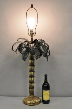 Vintage Italian Hollywood Regency Tole Metal Tropical Palm Tree Table Lamp